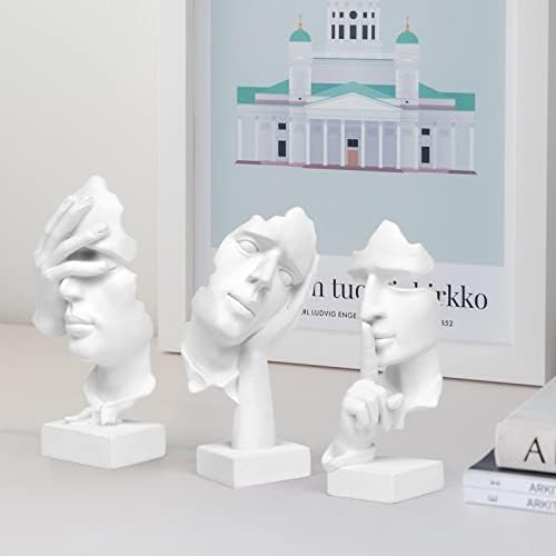 prosfalt 3 Pcs Thinker Statue, Silence is Gold Abstract Art Figurine, No Hear No See No Speak Modern Home Resin Sculptures Decorative Objects Decor for Home Office Bookshelf Desktop(White), A-41