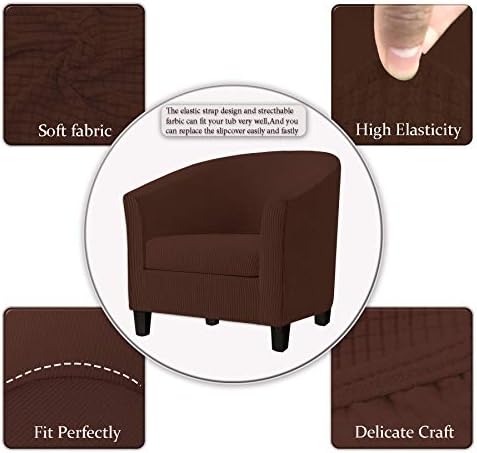 2 Piece Tub Chair Covers with Cushion Cover, Stretch Jacquard Furniture Cover,Armchair Protector Slipcover Removable Machine Washable (Dark Coffee)