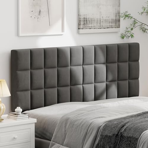 Andeworld Velvet Tufted King Headboard, Adjustable Height, Dark Gray