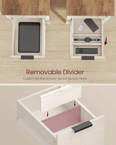 VASAGLE Side End Table with Charging Station, Slim Nightstand with Storage