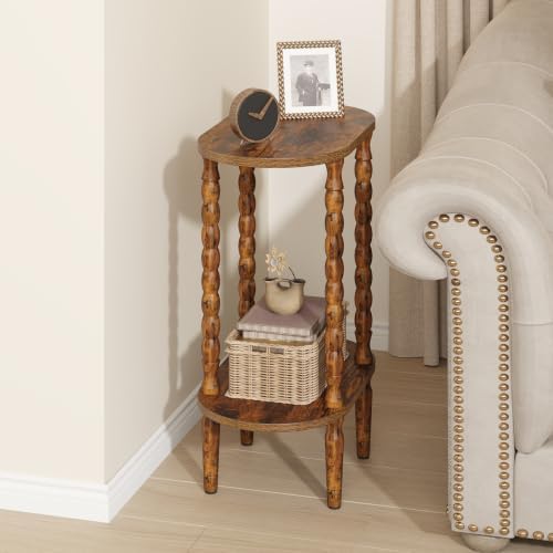 TUTOTAK Narrow Side Table with Solid Wood Legs, Oval End Table Set of 2