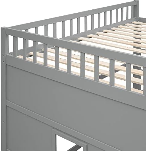 Bellemave Full Size Loft Bed with Play House Shape, Loft Bed Frame with Windows, Entertainment Space and Ladders for Kids, Boys, Girls and Teens, No Spring Needed (Gray)
