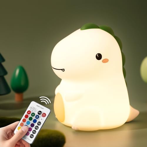 Dinosaur Night Light for Kids, 16-Color Silicone Dino Lamp Gift
