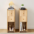 Narrow Nightstand Set of 2, Wooden Small 2 Drawer Nightstand, Slim Side End Table, Skinny Bedside Table, Mid Century Modern Night Stand with Drawers for Bedroom (Natural-2 pcs)