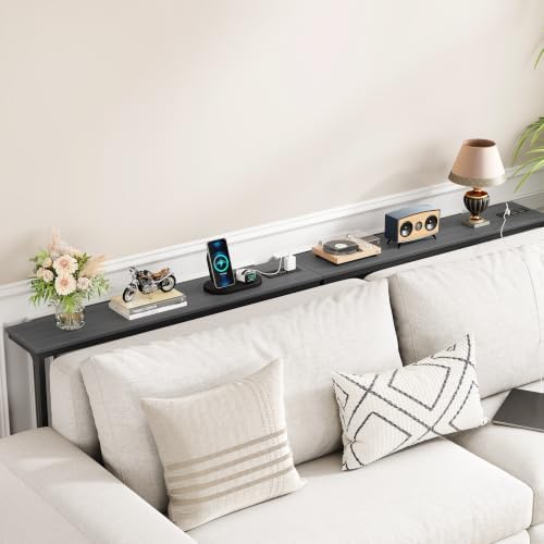 Kitstorack Narrow Sofa Table with Charging Station, 78.8" Behind Couch Table, Adjustable 24.4"-32.7" Height, Modular 2-piece Design for sectionals, entryways, Apartments, and Narrow Living Spaces