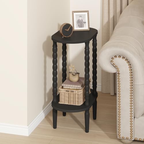 TUTOTAK Narrow Side Table with Solid Wood Legs, Small Oval End Table
