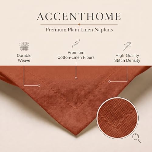 ACCENTHOME Rust Cotton Linen Napkin Set of 12 18x18 inch Dinner Napkins
