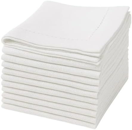 Ramanta Home Hemstitched Cloth Napkins Set of 12 -White, 18x18 Inches