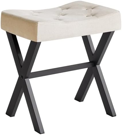IBUYKE U-Shaped Linen Vanity Stool, X-Leg Makeup Chair, Linen WBD018Y