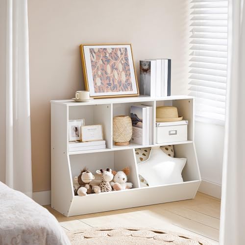 HOOBRO Kids Bookshelf - 39.4" L Toy Storage Cabinet, Bookcase Footboard, Cubby Shelf, Fit for Children's Room, Playroom, Hallway, Kindergarten, White WT132CW01