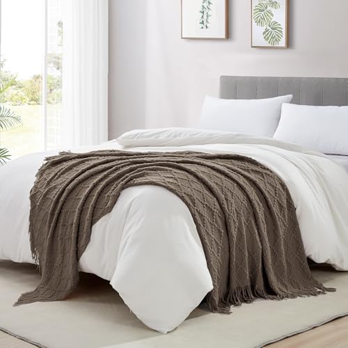 BOURINA Brown Throw Blanket 50 x70 Inch Jacquard Throw Knitted Blanket