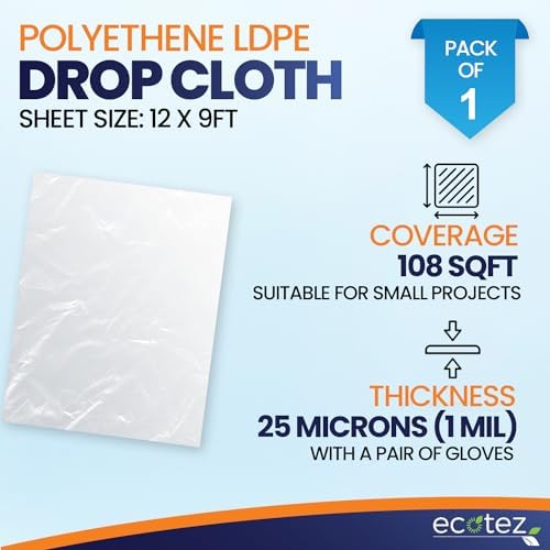 1 Pack 12 x 9 ft Extra Large Plastic Drop Cloth for Painting