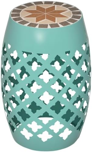 Outsunny Decorative Outdoor Stool, 12" Round Patio Side Table, Mosaic Blue