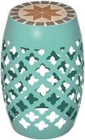 Outsunny Decorative Outdoor Stool, 12" Round Patio Side Table, Mosaic Blue