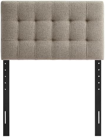 Modway Lily Twin Size Headboard with Biscuit Tufting in Taupe - Fabric Upholstery with Padded Design and 5 Height-Adjustable Mounts