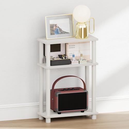 Furinno Turn-N-Tube Narrow Night Stand, 3-Tier Rectangular Nightstand with Storage Shelf, Slim Toolless Bedside Table, End Table, Side Table, for Bedroom, Closet, Dorm, White