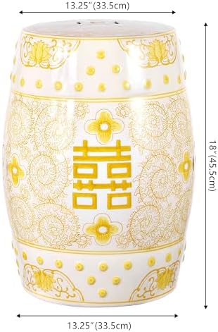 JONATHAN Y Double Happiness Ceramic Garden Stool 18" Table, Yellow/White