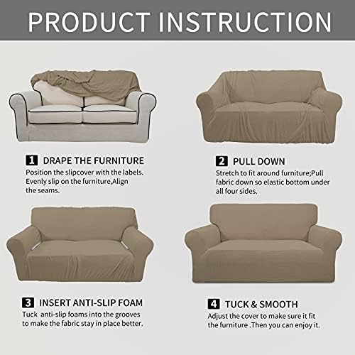 Easy-Going Stretch Loveseat Couch Covers Washable Natural