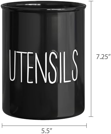 Barnyard Designs Ceramic Farmhouse Kitchen Utensil Holder 7" (Black)