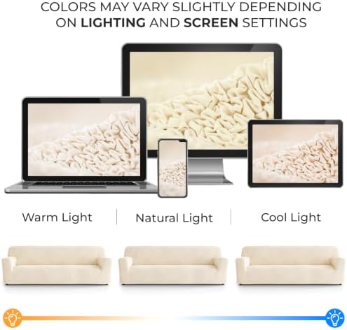 PAULATO Premium Stretch Couch Covers for Sofa - Sofa Chair Cover Washable, Dogs & Pets Friendly - Elastic Polyester Loveseat Slipcovers - Non-Slip Love Seat Couch Covers - Cream (86"-120" Wide)