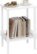 DGSANDGO Modern Small Side Table with Storage, 2-Tier White End Table