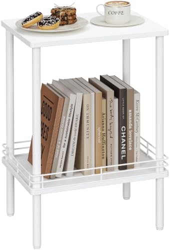 DGSANDGO Modern Small Side Table with Storage, 2-Tier White End Table