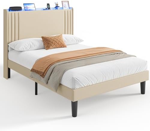 Gizoon Full Bed Frame with Charging Station and LED Lights