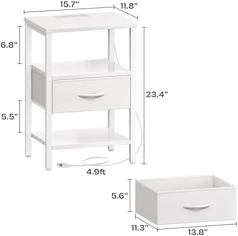 SUPERJARE Nightstand Set of 2 with Charging Station, USB-C Port, End Tables