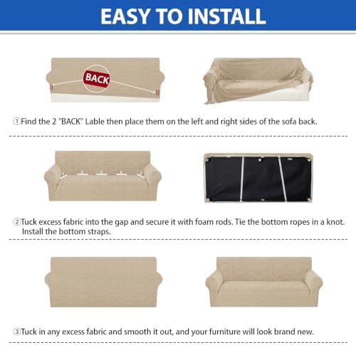 ZNSAYOTX Stretch Chair Cover, 1 Piece Couch Covers for 1 Seat Sofa, Jacquard Armchair Slipcovers with Elastic Bottom Thickened Furniture Protector for Dog Cat Pet (Small, Khaki)