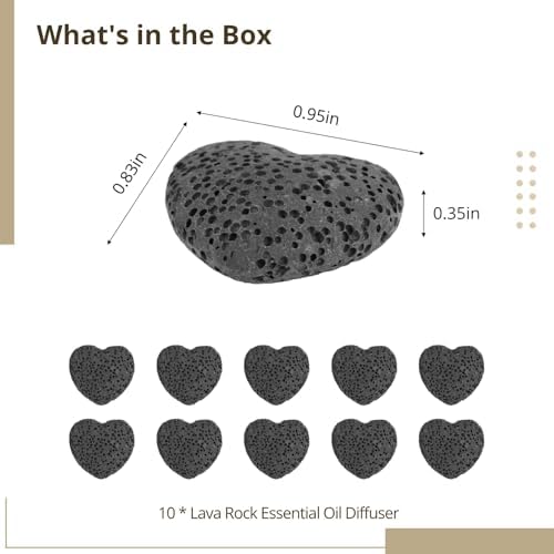 10 PCS Rock Essential Oil Diffusers, Heart Shape Lava Rock Stone Diffuser, Black Lava Rock Diffuser, Pocket Stone Diffuser for Home, Offices, Cars, Yoga, Sauna, SPA