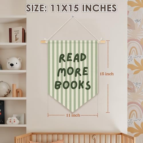 Classroom Reading Nook Decor, Read More Books Pennant Flag for Reading Corner Classroom Library 15x11 Inch - Green