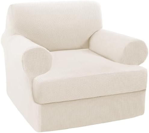 Turquoize T Cushion Chair Slipcover Armchair Slipcover for Living Room Stretch Sofa Couch Cover Soft Armchair Cover Washable Furniture Covers with Individual T Cushion Seat Covers (Chair, Cream)