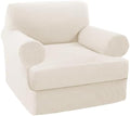 Turquoize T Cushion Chair Slipcover Armchair Slipcover for Living Room Stretch Sofa Couch Cover Soft Armchair Cover Washable Furniture Covers with Individual T Cushion Seat Covers (Chair, Cream)