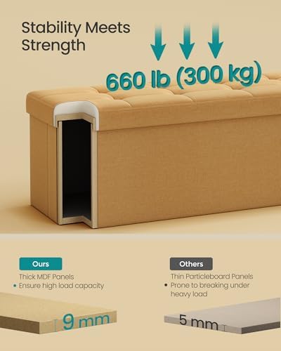 SONGMICS 43.3 Inches Folding Storage Ottoman Bench, Load 660 lb