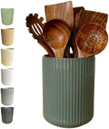 Large Stoneware Kitchen Utensil Holder for Kitchen Counter & Countertop Cooking Utensil Holder Spatula Holder Utensil Crock for Kitchen Counter Vertical Ribbed Fluted Stripe (Concrete Grey)