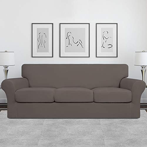 Easy-Going 4 Pieces Stretch Soft Couch Cover for Dogs - Washable Sofa Slipcover for 3 Separate Cushion Couch - Elastic Furniture Protector for Pets, Kids (Sofa, Taupe, Large)