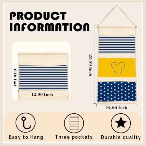 3-Pocket Hanging Wall Organizer, Cute Star Stripe Design for Playroom