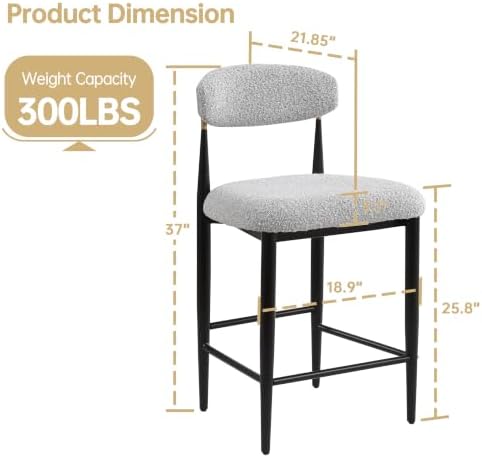 Morden Fort Counter Height Bar Stools Set of 4 with Backs, Grey Boucle