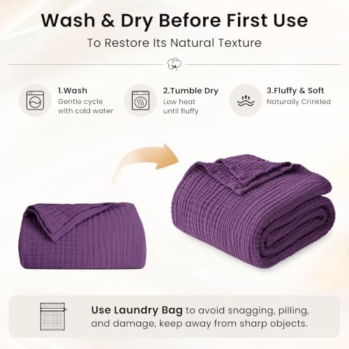 Love's cabin 100% Cotton Muslin Blanket Twin Size for Bed, Plum