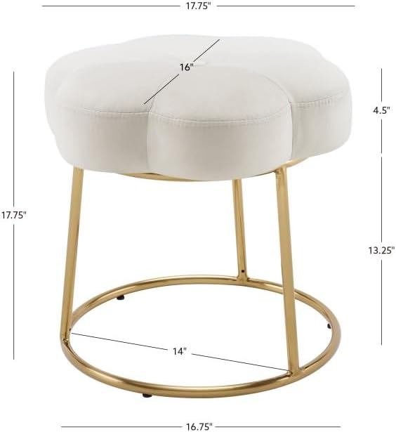 Linon Talulah White Velvet and Gold Metal Vanity and Accent Stool