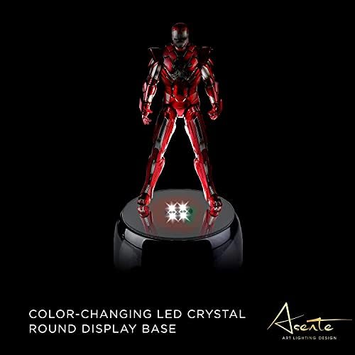 4 LED Crystal Round Display Base w/ Mirror Top - Lighted Stand for Crystal Art - Color-Changing 3 Inch LED Light Base - Battery Operated LED Stand for 3D Art - Black, Set of 2