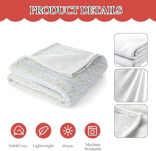 Vintage Floral Blanket, Grandmillennial Pastel Flower Decorative Throw Blanket for Couch Bed Sofa, Preppy Botanical Throw Blankets for Living Room Bedroom Decor, 50x60 Inches
