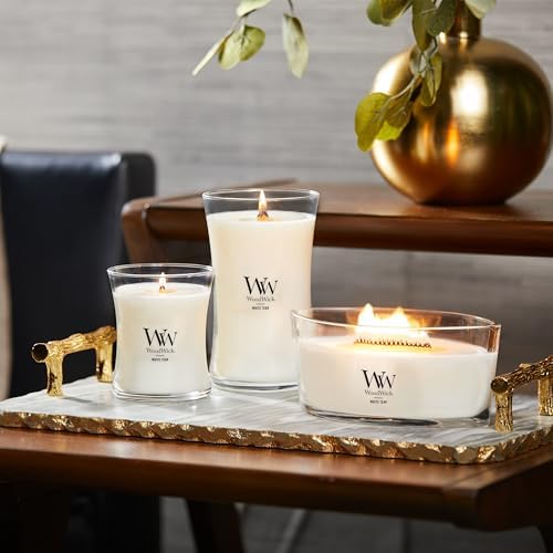 WoodWick White Teak Gifts for Women and Men, 16 oz Ellipse Candle with Crackling Wick (Pack of 2)