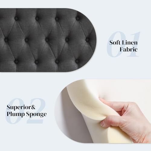 Kingfun Tufted Upholstered Queen Size Bed Headboard in Modern Button Design, Adjustable Solid Wood Head Board, Premium Linen Fabric Padded Headboards in Bedroom (Dark Grey)