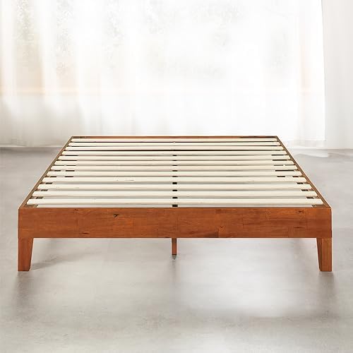 Mellow Naturalista Grand - 12 Inch Solid Wood Platform Bed with Wooden Slats - No Box Spring Needed - King (Cherry)