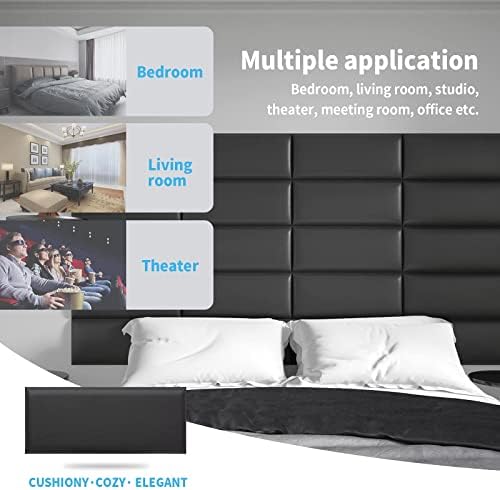 Art3d 4-Pack Peel and Stick Upholstered Headboard, 9.84 x 23.62 in, Black