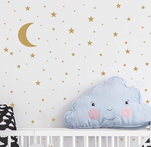 Moon and Stars Wall Decal Vinyl Sticker for Kids Boy Girls Baby Room Decoration Good Night Nursery Wall Decor Home House Bedroom Design YMX16 (Matte Gold)
