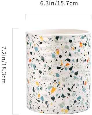 Kitchen Utensil Holder,7.2-inch Extra Large Ceramic Terrazzo Marble Pattern Utensil Crock,Cooking Utensil Organizer for Kitchen Counter Decor,Storage Caddy Farmhouse Gift Nordic Light Blue