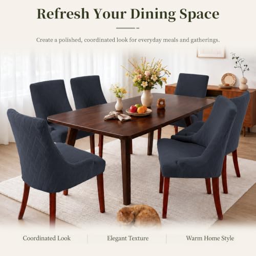 MIFXIN Wingback Side Chair Covers Dining Chair Slipcover Jacquard Stretch Sloping Armchair Protector Arm Chair Seat Cover for Dining Room Living Room Banquet Home Decor (Dark Grey, 2 Pcs)