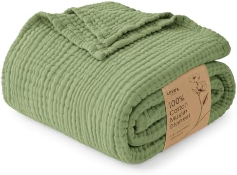 Love's cabin 100% Cotton Muslin Blanket Twin XL Size for Bed, Sage